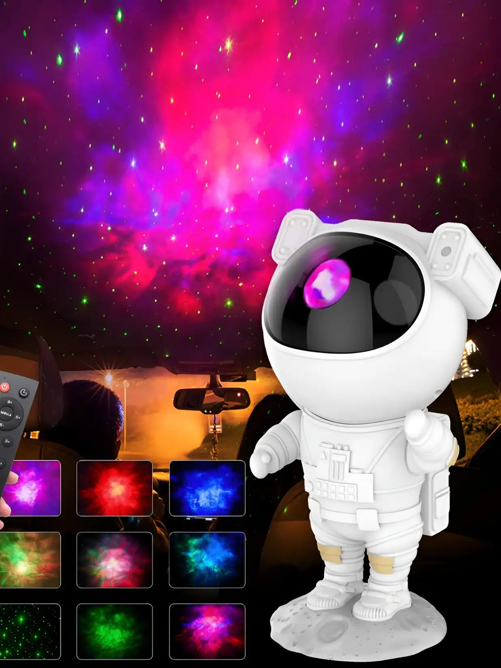 Astronaut Space Projector Night Light – 360° Rotating Star Nebula Lamp with Remote, Timer & Adjustable Head for Kids Bedroom, Home Decor, Gaming Room & Party Lights
