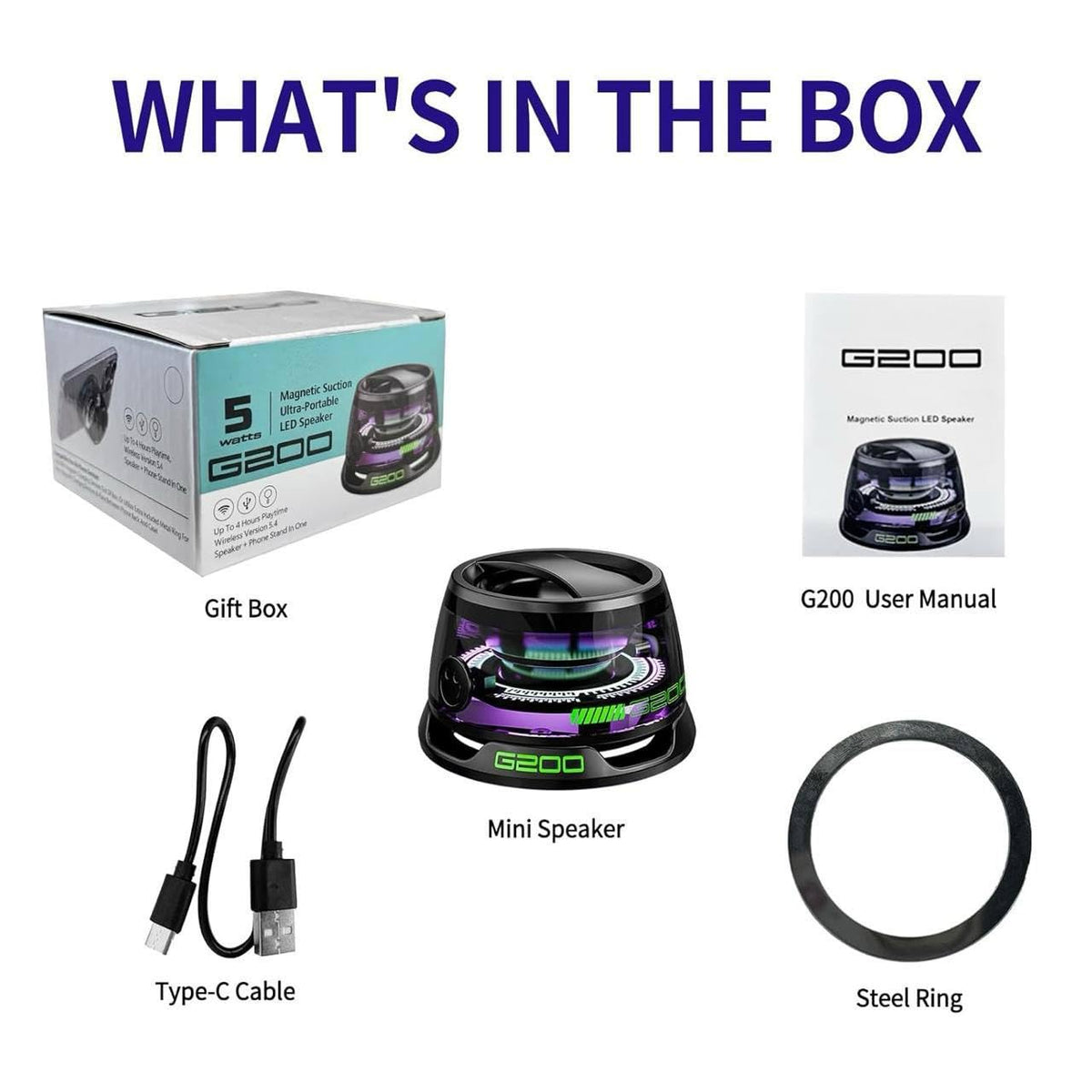 Magnetic Bluetooth Speaker Multifunctional G200 Speaker with Multi RGB Color Light Show-3D Surround Sound Effect for Smartphones
