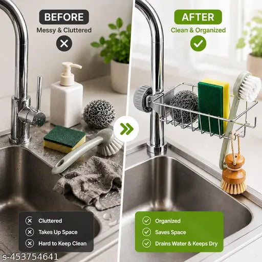 Kitchen Sink Organiser Stainless Steel | Sink Organizer for Kitchen Basin with Drainage | Sponge Holder for Kitchen Sink | Soap Stand for Kitchen Sink | Sink Caddy