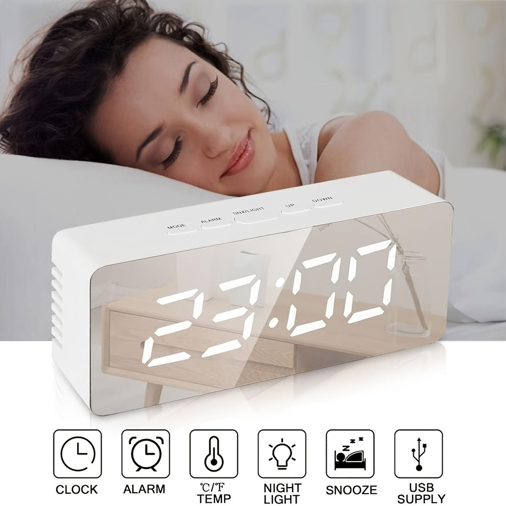 Digital Led Mirror Alarm Clock Smart Back Light Table Mirror Alarm Clock with Sensor Date and Temperature for Office Home and Bedroom for Heavy Sleeper