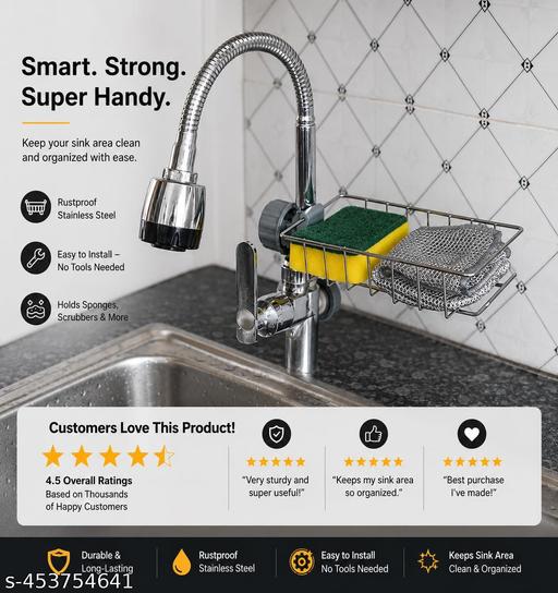 Kitchen Sink Organiser Stainless Steel | Sink Organizer for Kitchen Basin with Drainage | Sponge Holder for Kitchen Sink | Soap Stand for Kitchen Sink | Sink Caddy