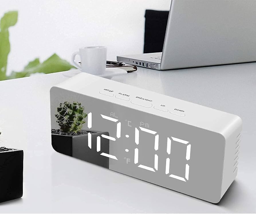Digital Led Mirror Alarm Clock Smart Back Light Table Mirror Alarm Clock with Sensor Date and Temperature for Office Home and Bedroom for Heavy Sleeper