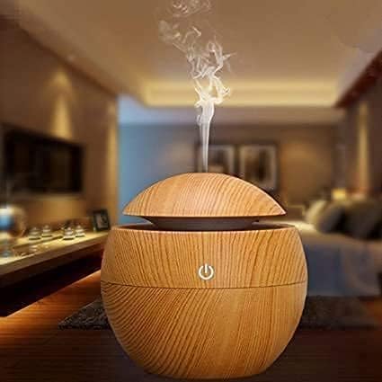 Wooden Cool Mist Humidifier with Essential Oil Diffuser, 130ml USB Aroma Diffuser, 7 Color LED Night Light, Ultrasonic Air Humidifier for Bedroom, Office, Baby Room, Home & Car