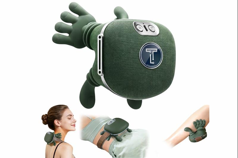 Portable Electric Neck and Shoulder Massager with Heat, Compact Hand-Simulated Deep Tissue Massage for Pain Relief, Travel-Friendly Design with Carrying Strap