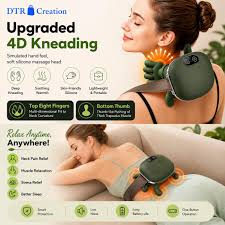 Portable Electric Neck and Shoulder Massager with Heat, Compact Hand-Simulated Deep Tissue Massage for Pain Relief, Travel-Friendly Design with Carrying Strap