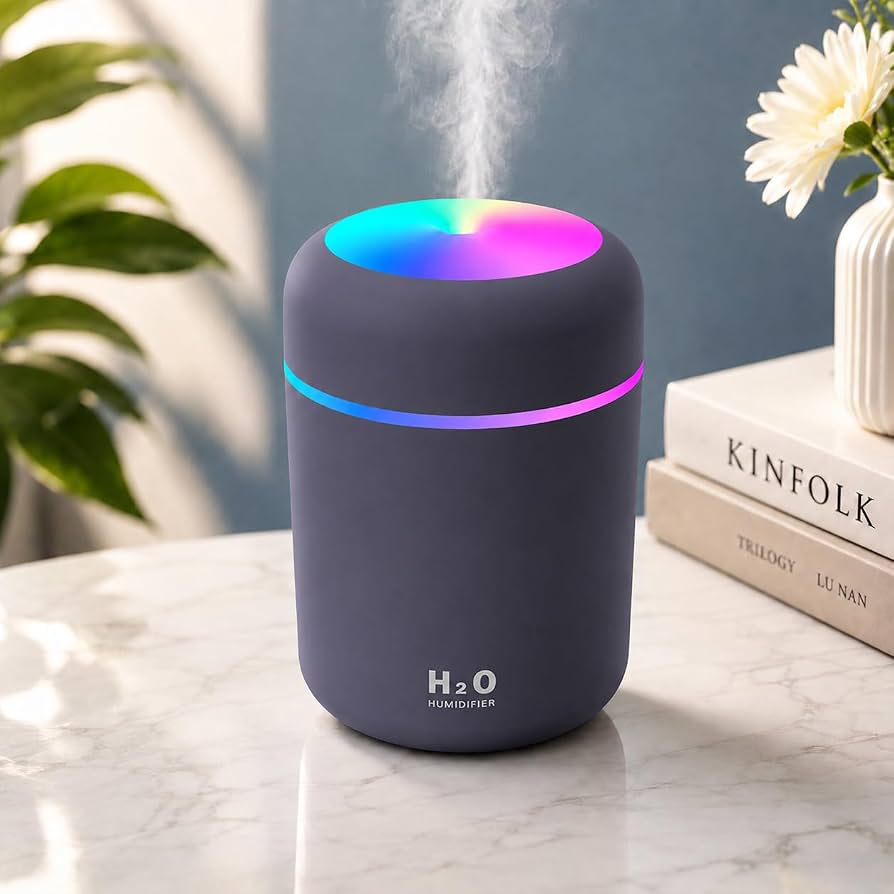 Desktop Humidifier | Mini USB Cool Mist Humidifier with LED Light Quiet Air Moisturizer (Pack of 1) (300 ml)