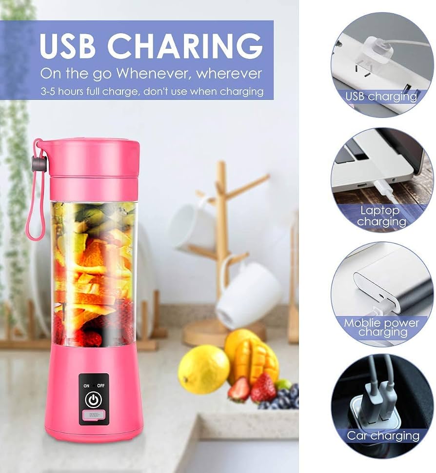 Portable 6-Blade Juicer Blender with built-in Jar, Juice Mixer Bottle,Fruit Juice Machine,USB Rechargeable Personal Size Juicer Grinder for Juices,Protein&Milk Shakes