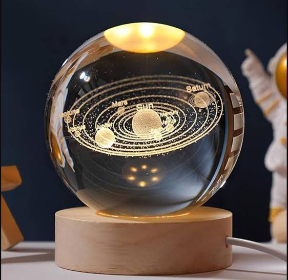 Galaxy Crystal Ball Night Light Lamp Glass Ball Night LED Lamp with Woodern Base 3D Engraved Solar System Decorations Gifts for Men Women Kids Boys Girls Teens