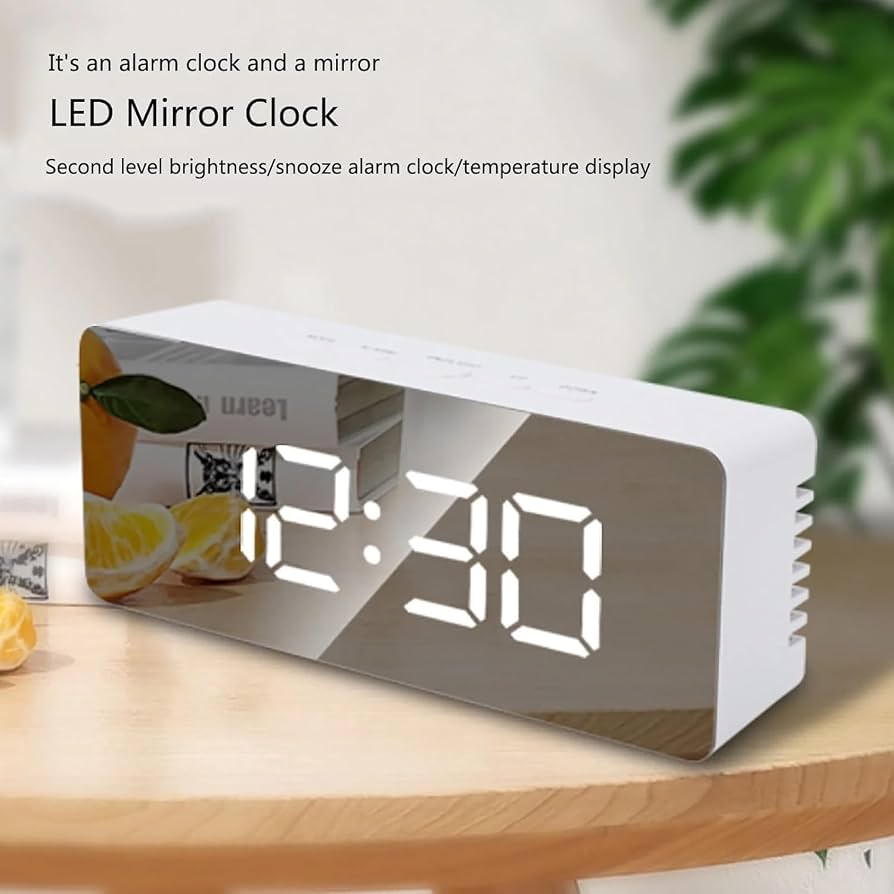 Digital Led Mirror Alarm Clock Smart Back Light Table Mirror Alarm Clock with Sensor Date and Temperature for Office Home and Bedroom for Heavy Sleeper