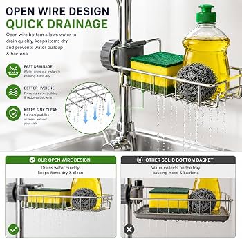Kitchen Sink Organiser Stainless Steel | Sink Organizer for Kitchen Basin with Drainage | Sponge Holder for Kitchen Sink | Soap Stand for Kitchen Sink | Sink Caddy